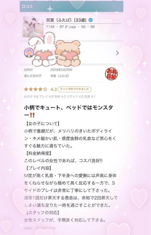 口コミいただきました*゜｜写メ日記｜双葉（ふたば）｜鶯谷 人妻デリヘル 素人妻専門店　ミセス・グランデ
