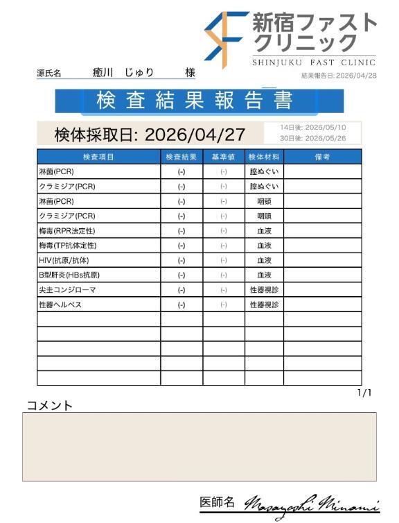 検査｜写メ日記｜癒川じゅり｜新宿 高級デリヘル クラブ ブレンダ新宿・歌舞伎町店