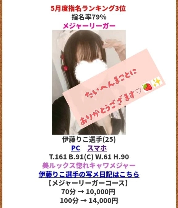 【長文め】5月もありがとござﾏｼﾀ！(✨️ㆁωㆁ🍓)｜写メ日記｜伊藤りこ｜鶯谷 一般デリヘル 鶯谷デッドボール